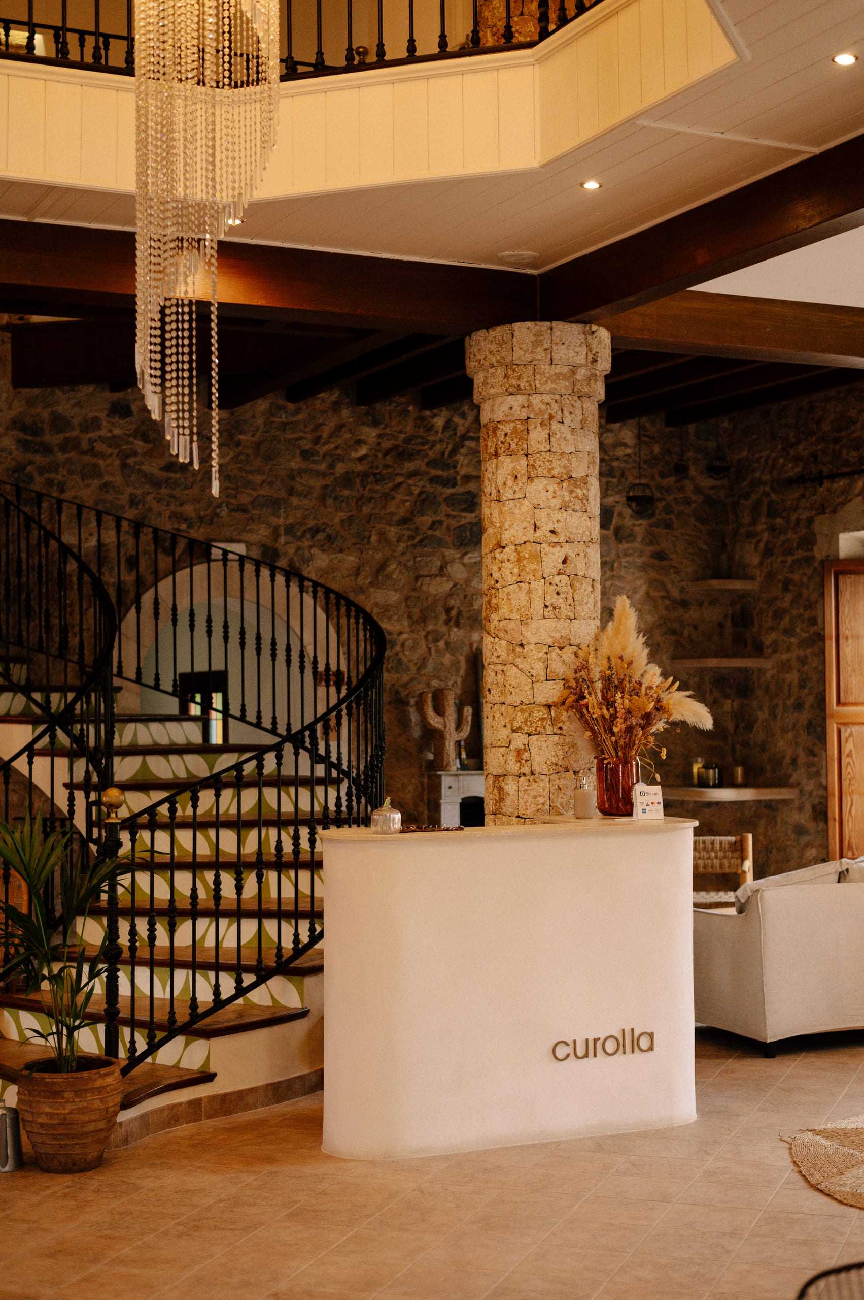 Spiral staircase and reception